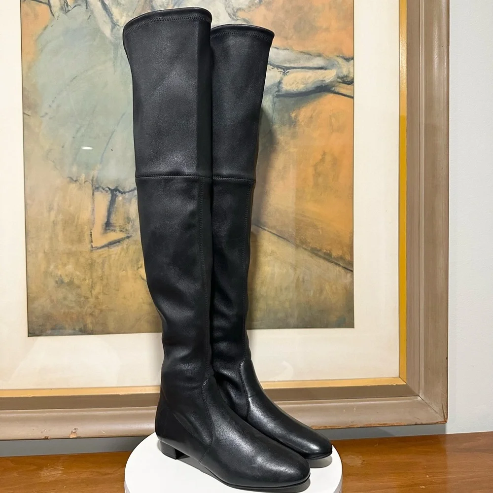 🌹STUART WEITZMAN🌹 Black Lowland Over-the-knee Leather Boots Size: 4B